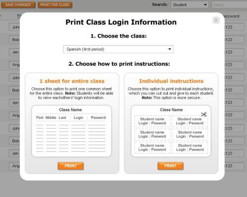 Voki Classroom - Print Class Login Information